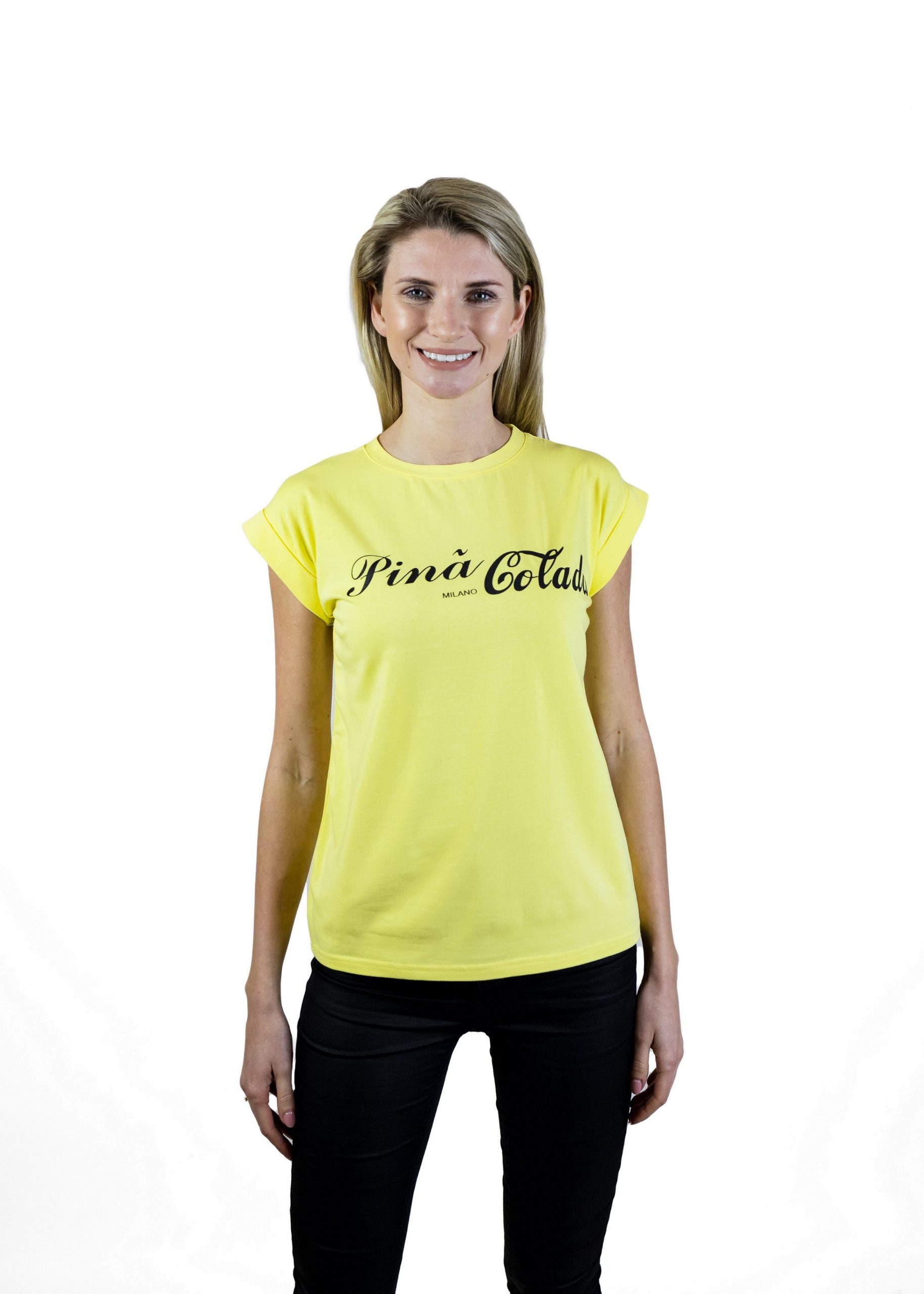 T-Shirt z napisami żółty (TS13)